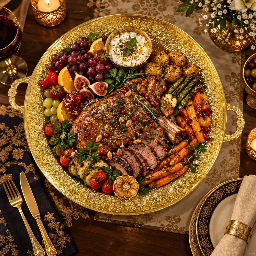Handcrafted Brass Thal – Engraved Gold Serving Platter
