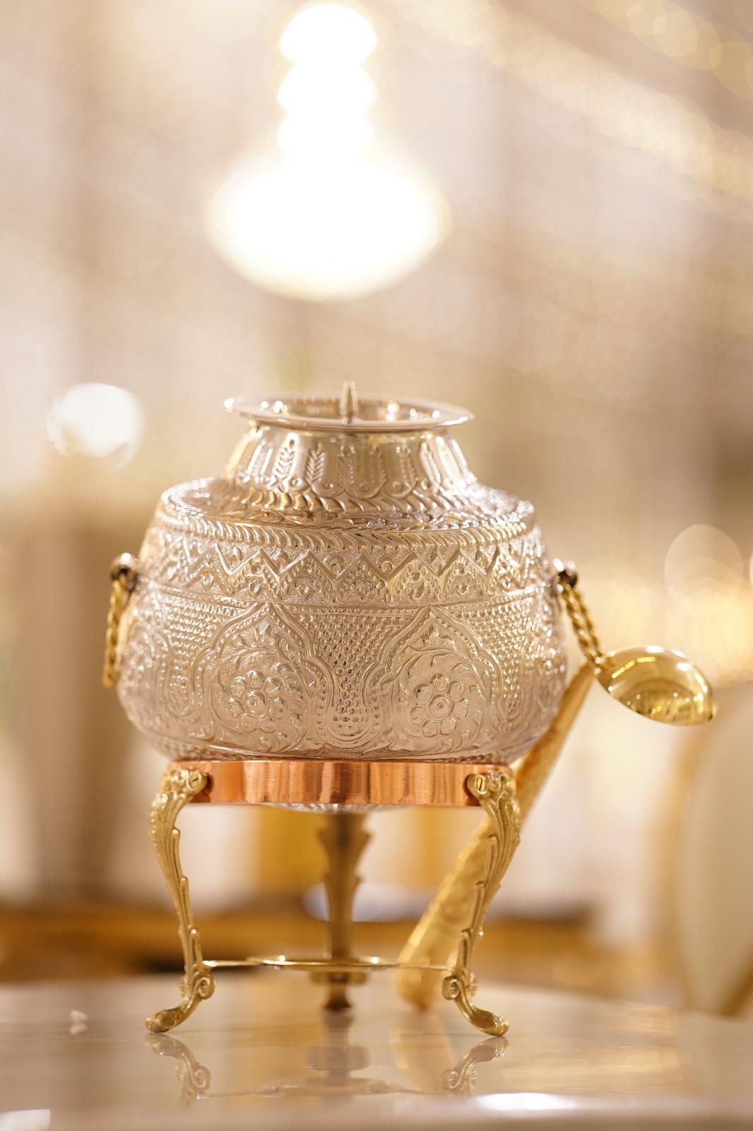 8L Pure Brass Degh* with *Brass Spoon included* Silver/Gold