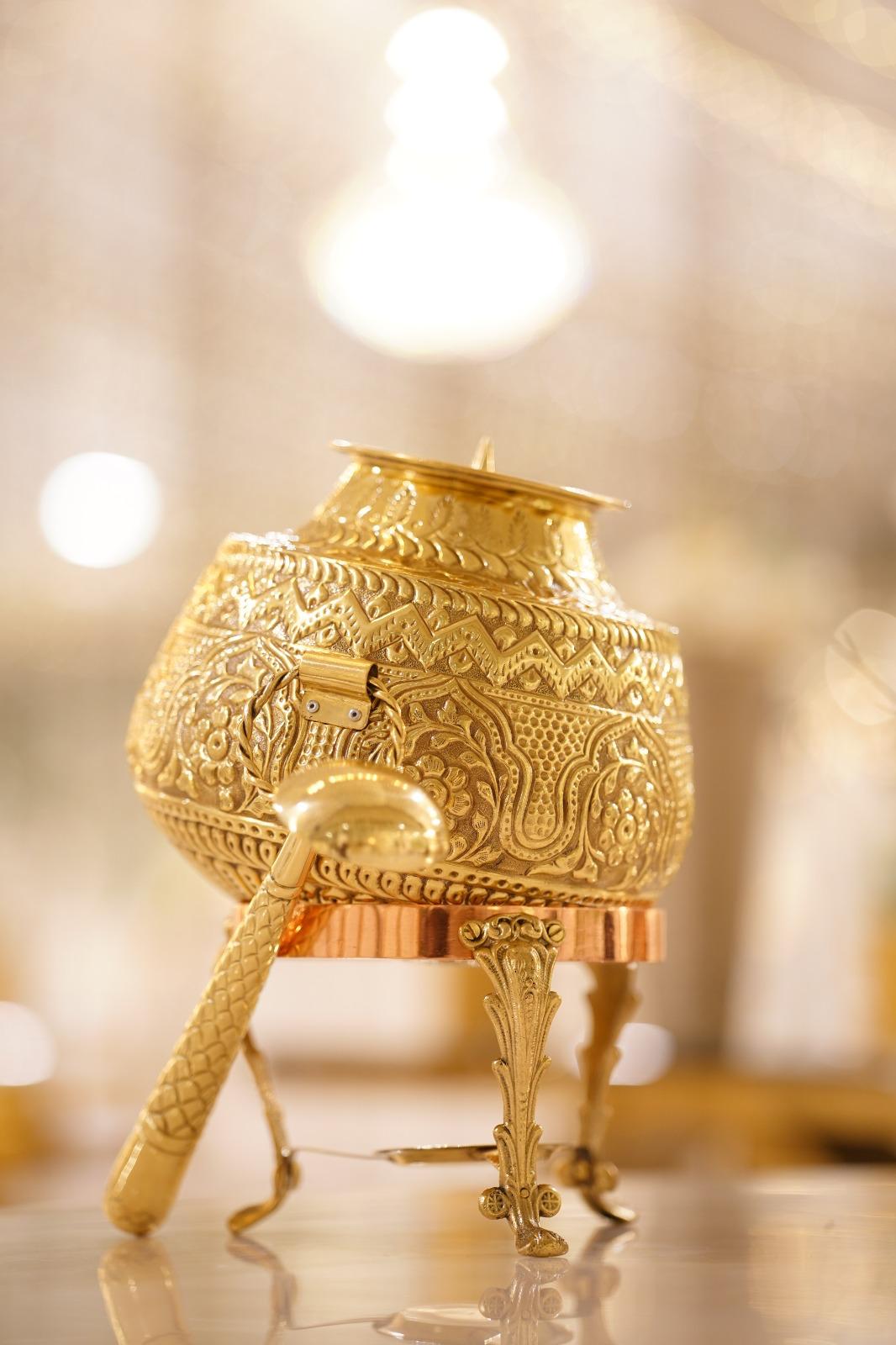 8L Pure Brass Degh* with *Brass Spoon included* Gold