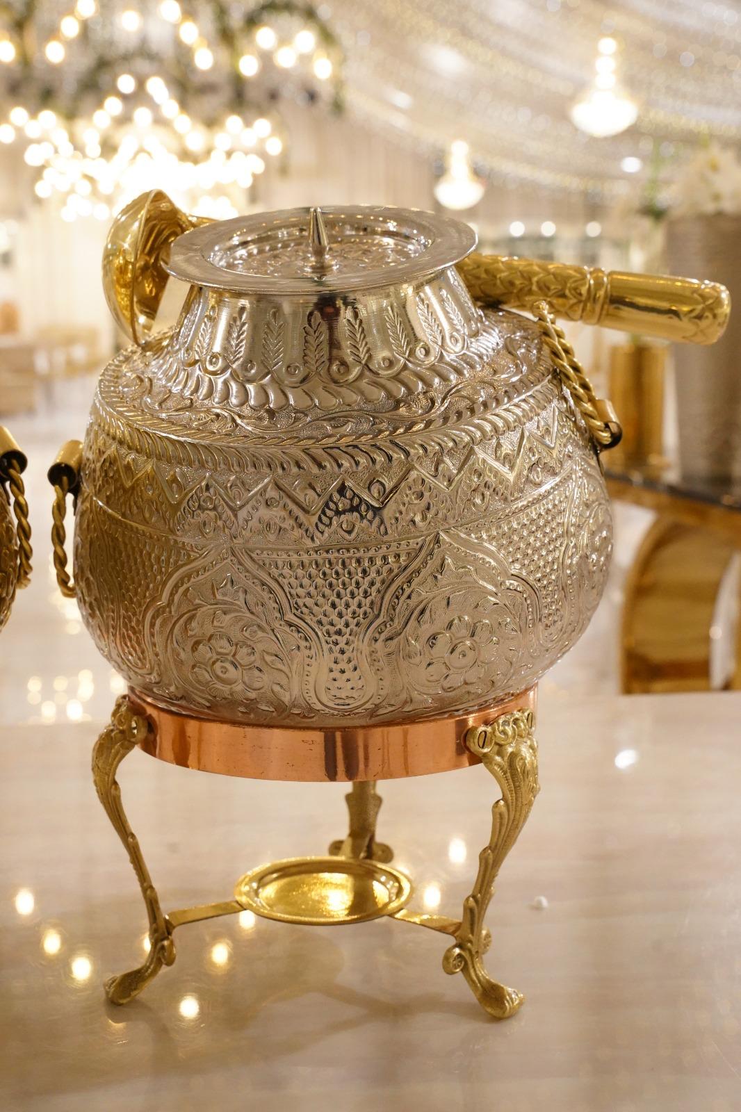8L Pure Brass Degh* with *Brass Spoon included* Silver/Gold
