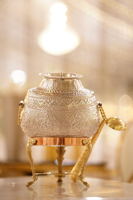 8L Pure Brass Degh* with *Brass Spoon included* Silver/Gold